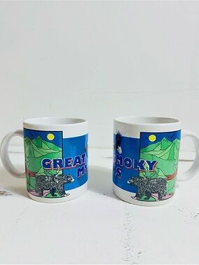 Set of 2 Great Smoky Mountains Souvenir Coffee Mugs - Blue Green